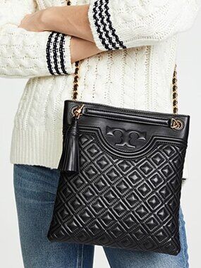 TORY BURCH Fleming Quilted Leather Swingpack Black Crossbody Bag